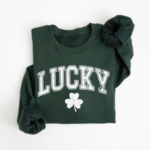 Retro Lucky Sweatshirt, Cute St Patricks Day Sweatshirt, Womens Shamrock Sweatshirt, Irish Shirt, Four Leaf Clover, St Patricks Day Outfit image 3