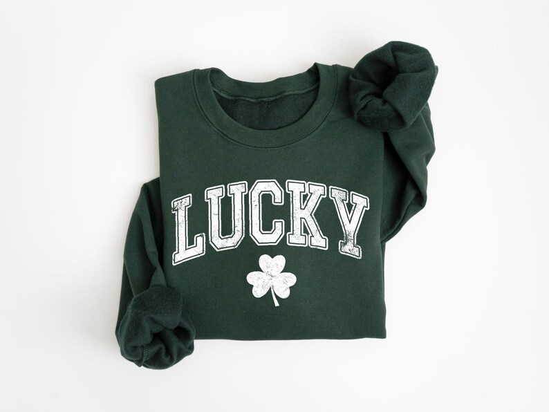 Retro Lucky Sweatshirt, Cute St Patricks Day Sweatshirt, Womens Shamrock Sweatshirt, Irish Shirt, Four Leaf Clover, St Patricks Day Outfit image 3