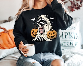 Halloween Raccoon Sweatshirt: Spooky Season Graphic Tee