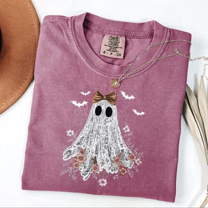 Floral Ghost Shirt, Cute Ghost Shirt, Womens Ghost Shirt, Cottagecore Halloween, Retro Halloween Gift, Spooky Season Shirt, Halloween Outfit image 6