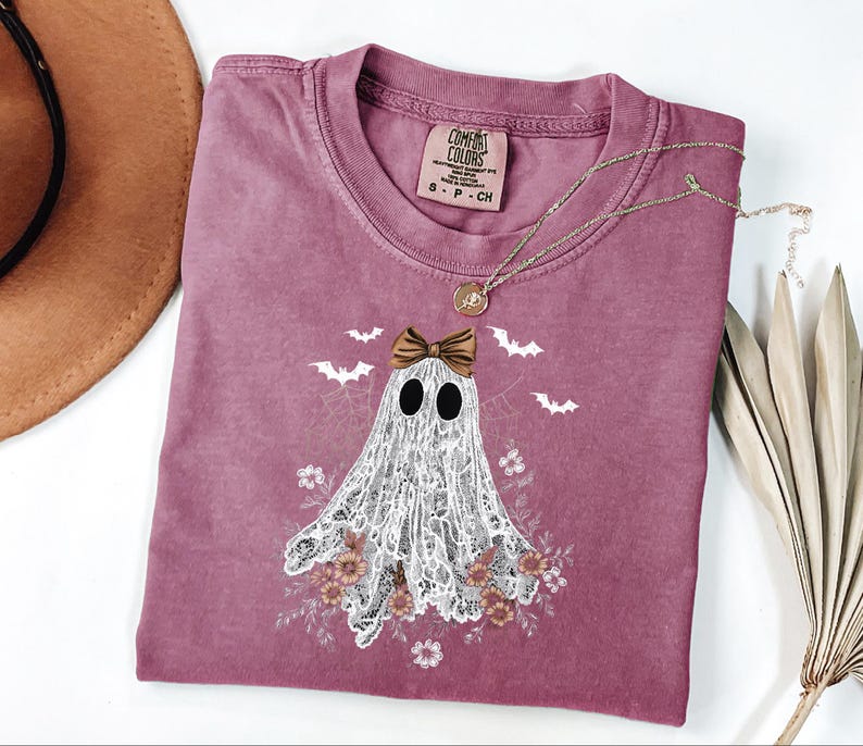 Floral Ghost Shirt, Cute Ghost Shirt, Womens Ghost Shirt, Cottagecore Halloween, Retro Halloween Gift, Spooky Season Shirt, Halloween Outfit image 6