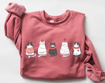 Cute Cat Christmas Sweatshirt, Cat Lover Gift For Christmas, Womens Christmas Sweatshirt, Holiday Sweatshirt, Cat Mom Shirt, Winter Shirt