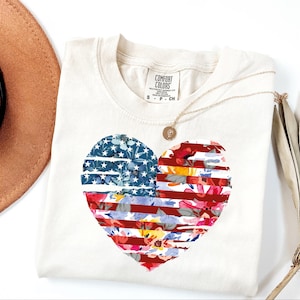Heart Floral USA Shirt, Womens USA Shirt, 4th of July Shirt, America Shirt, Patriotic Day Shirt, Retro 4th of July Shirt, American Flag Tee