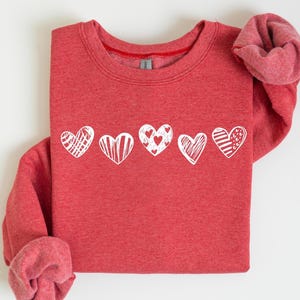 Valentines Hearts Sweatshirt, Womens Valentines Sweatshirt, Love Sweatshirt, Valentines Day Gift, Drawn Heart Shirt, Valentines Graphic Tee image 1