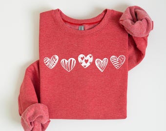 Valentines Hearts Sweatshirt, Womens Valentines Sweatshirt, Love Sweatshirt, Valentines Day Gift, Drawn Heart Shirt, Valentines Graphic Tee