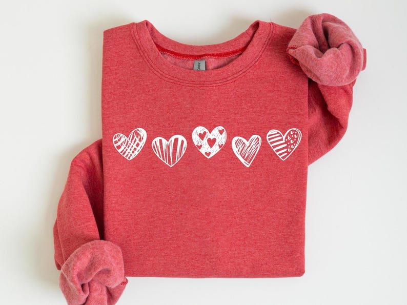 Valentines Hearts Sweatshirt, Womens Valentines Sweatshirt, Love Sweatshirt, Valentines Day Gift, Drawn Heart Shirt, Valentines Graphic Tee image 1