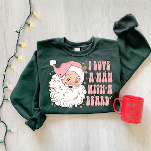 Funny Santa Beard Sweatshirt, Retro Pink Santa Christmas Sweatshirt, Womens Christmas Sweatshirt, Holiday Sweater, Cute Christmas Sweatshirt