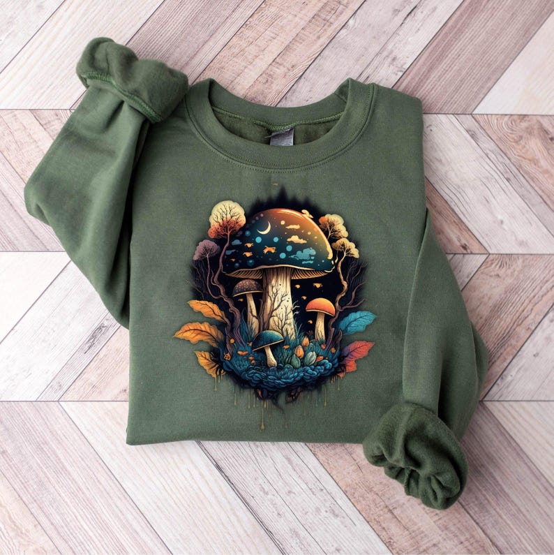 Cottagecore Mushrooms Sweatshirt, Aesthetic Mushroom Shirt, Goblincore Shirt, Nature Lover Gift, Mushroom Lover Shirt, Dark Academia Shirt Bild 1