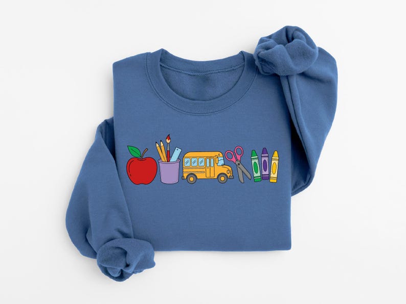 Cute Teacher Stuff Sweatshirt, Teacher Life Shirt, School Supplies Shirt, Back To School, Team Teacher Shirt, First Day Of School Outfit image 4