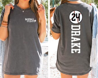 Baseball Mom Shirt With Kids Name & Jersey Number, Cute Baseball Season Mama Shirt, Gift For Baseball Lover Mom Shirt, Mothers Day Gift Mom