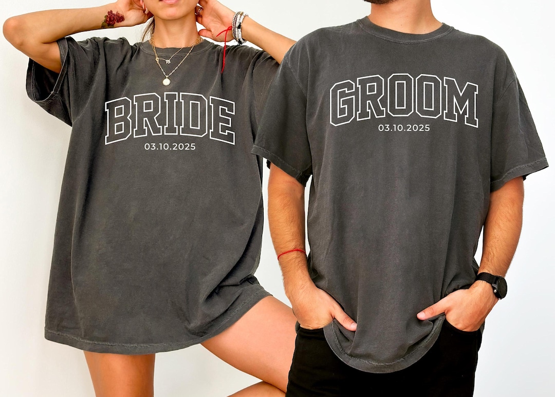 Custom Bride & Groom Est Shirt, Engagement Gift For Bride, Matching Couple Shirt, Honeymoon Shirt, Bride Shirt, Groom Shirt, Bride To Be - Comfort Colors® Short Sleeve L, Blue Spruce