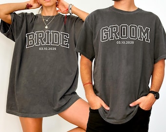 Custom Bride & Groom Est Shirt, Engagement Gift For Bride, Matching Couple Shirt, Honeymoon Shirt, Bride Shirt, Groom Shirt, Bride To Be