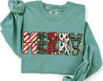 Merry Christmas Lights Long Sleeve, Festive Holiday Family Gift, Cozy Winter Outfit, Xmas Eve Shirt