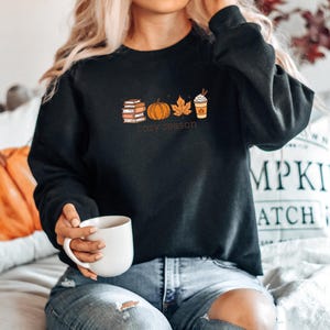Cozy Season Sweatshirt, Books Lover Fall Gift, Womens Pumpkin Season Shirt, Cute Pumpkin Shirt, Autumn Leaf Shirt, Fall Coffee Latte Shirt image 4