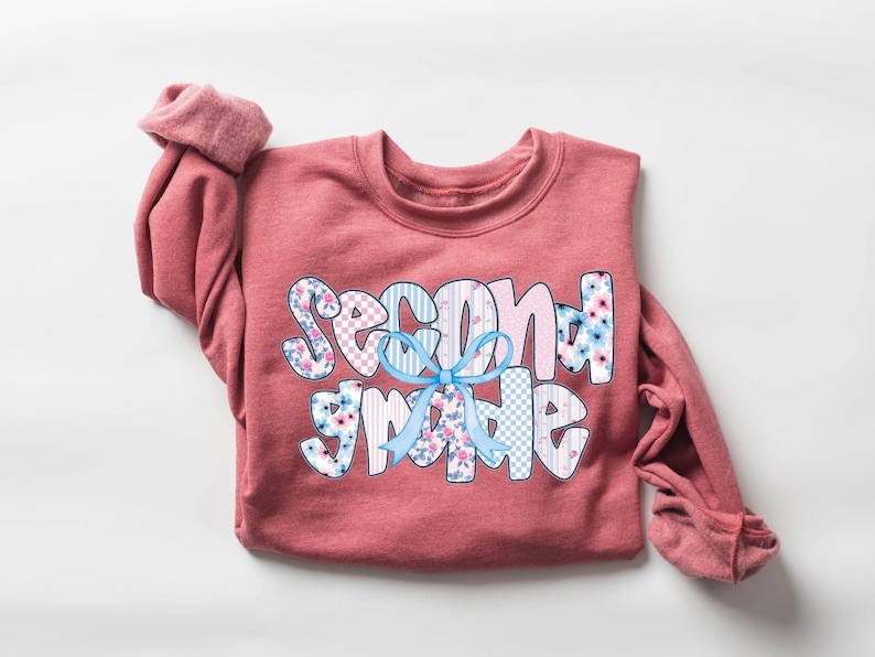 Second Grade Teacher Sweatshirt, Coquette Bow 2nd Grade Teacher Shirt, Team 2nd Grade Teacher, Second Grade Crew, Elementary School Teacher image 2