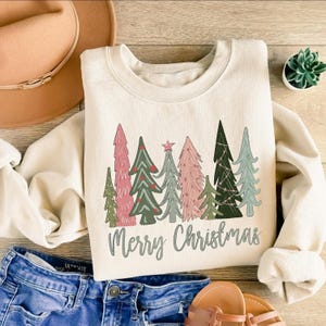 Merry Christmas Tree Sweatshirt : Merry & Bright Christmas Sweater, Festive Holiday Outfit, Cozy Season Gift