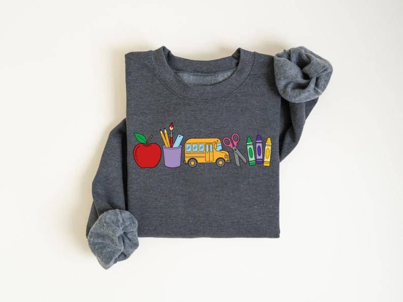 Cute Teacher Stuff Sweatshirt, Teacher Life Shirt, School Supplies Shirt, Back To School, Team Teacher Shirt, First Day Of School Outfit image 8