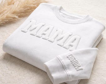 Custom Embossed Puff Sweatshirt With Sleeve Print, Personalized Team Name Crewneck, School Spirit Outfit