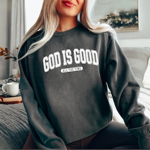 Retro Christian Sweatshirt, God Is Good All The Time, Christian Christmas Shirt, Faith Sweatshirt, Womens Christian Gift, Nativity Scene image 4