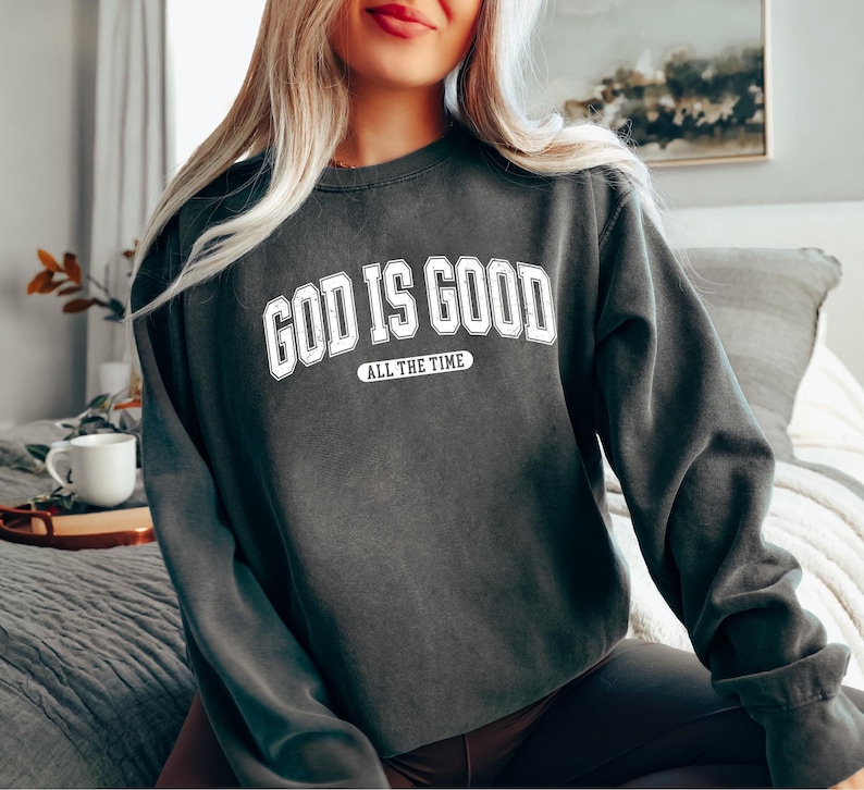 Retro Christian Sweatshirt, God Is Good All The Time, Christian Christmas Shirt, Faith Sweatshirt, Womens Christian Gift, Nativity Scene image 4