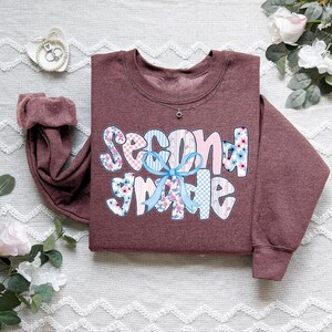 Second Grade Teacher Sweatshirt, Coquette Bow 2nd Grade Teacher Shirt, Team 2nd Grade Teacher, Second Grade Crew, Elementary School Teacher image 7