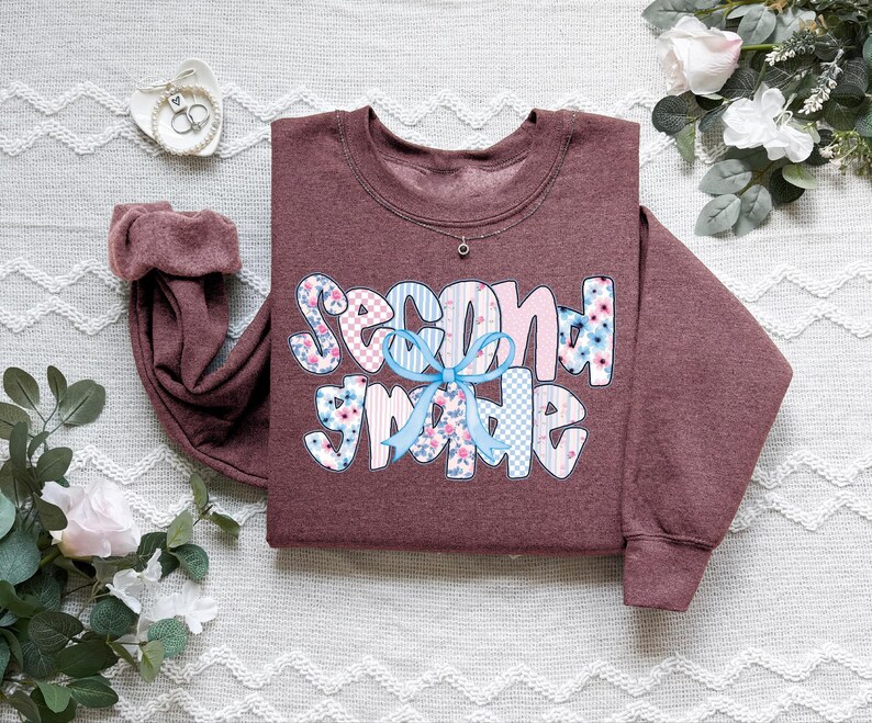 Second Grade Teacher Sweatshirt, Coquette Bow 2nd Grade Teacher Shirt, Team 2nd Grade Teacher, Second Grade Crew, Elementary School Teacher image 7
