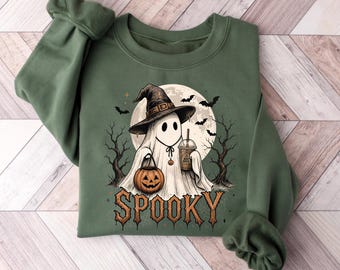 Ghost Halloween Coffee Sweatshirt, Spooky Season Shirt, Womens Fall Graphic Outfit