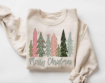 Merry Christmas Tree Sweatshirt, Merry & Bright Christmas Sweatshirt, Holiday Sweater, Womens Holiday Shirt, Winter Shirt, Christmas Gift