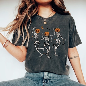 Dancing Skeleton Halloween Shirt, Pumpkin Halloween Shirt, Pumpkin Skeleton Shirt, Spooky Season, Womens Halloween Gift, Fall Graphic Tee