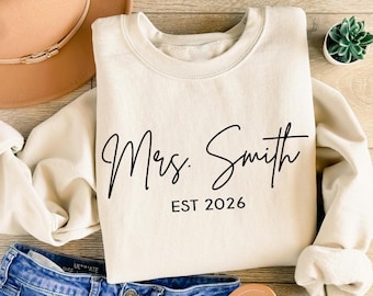 Custom Mrs Last Name Sweatshirt, Bridal Shower Gift