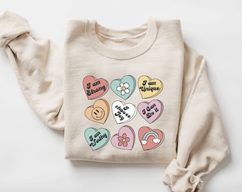 Positive Affirmations Sweatshirt, Teacher Valentine Sweatshirt, Women's Valentines Day Sweatshirt, Retro Heart Sweatshirt