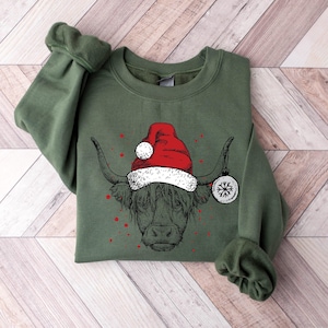 Cute Cow Christmas Sweatshirt, Christmas Highland Cow Sweatshirt, Farm Christmas Sweatshirt, Holiday Sweater, Womens Holiday Sweatshirt