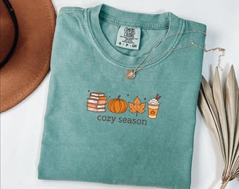 Cozy Season Shirt, Books Lover Fall Gift, Womens Pumpkin Season Shirt, Cute Pumpkin Shirt, Autumn Leaf Shirt, Fall Coffee Latte Shirt