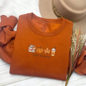Cozy Season Sweatshirt, Books Lover Fall Gift, Womens Pumpkin Season Shirt, Cute Pumpkin Shirt, Autumn Leaf Shirt, Fall Coffee Latte Shirt image 5