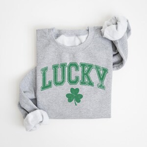 Retro Lucky Sweatshirt, Cute St Patricks Day Sweatshirt, Womens Shamrock Sweatshirt, Irish Shirt, Four Leaf Clover, St Patricks Day Outfit image 6