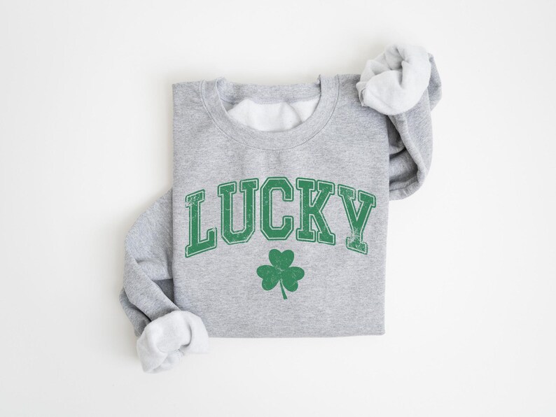 Retro Lucky Sweatshirt, Cute St Patricks Day Sweatshirt, Womens Shamrock Sweatshirt, Irish Shirt, Four Leaf Clover, St Patricks Day Outfit image 6