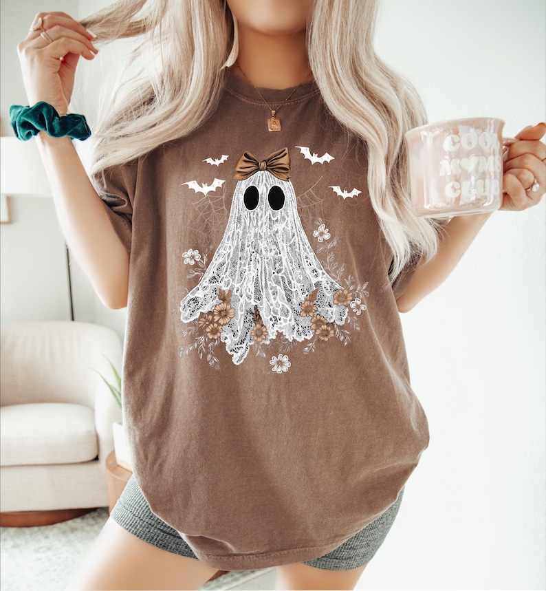 Floral Ghost Shirt, Cute Ghost Shirt, Womens Ghost Shirt, Cottagecore Halloween, Retro Halloween Gift, Spooky Season Shirt, Halloween Outfit image 4