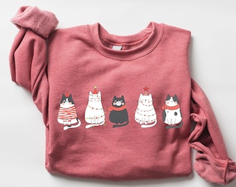 Cute Cat Christmas Sweatshirt, Cat Lover Gift For Christmas, Womens Christmas Sweatshirt, Holiday Sweatshirt, Cat Mommy Shirt, Winter Shirt