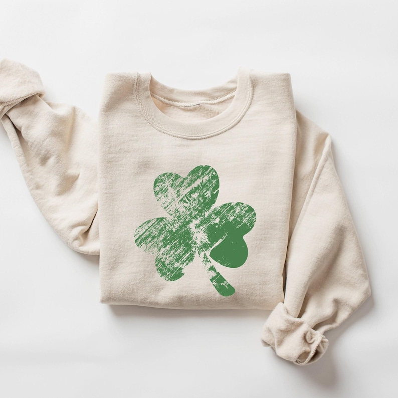 Retro Shamrock Sweatshirt, Womens Shenanigans Sweatshirt, Cute St Patricks Day Sweatshirt, Lucky Sweatshirt, Irish Shirt, Four Leaf Clover image 1