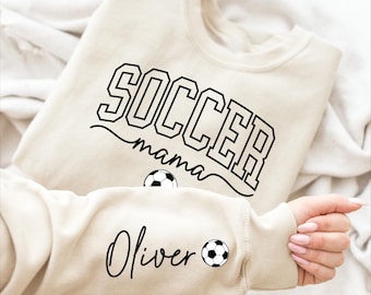 Soccer Mom Sweatshirt With Custom Name On Sleeve, Mothers Day Gift For Team Mama