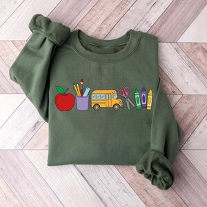 Cute Teacher Stuff Sweatshirt, Teacher Life Shirt, School Supplies Shirt, Back To School, Team Teacher Shirt, First Day Of School Outfit image 2