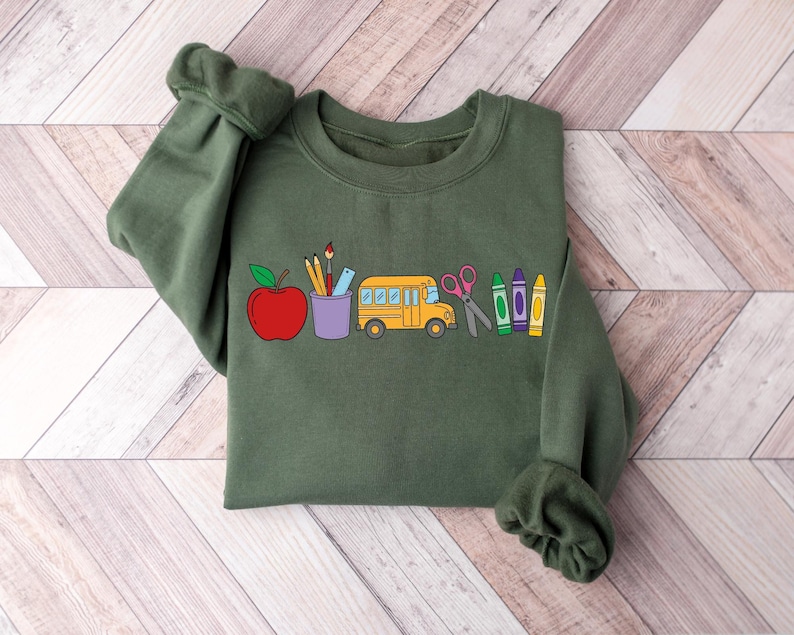 Cute Teacher Stuff Sweatshirt, Teacher Life Shirt, School Supplies Shirt, Back To School, Team Teacher Shirt, First Day Of School Outfit image 2