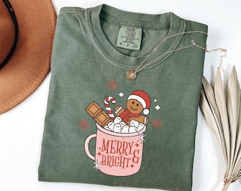 Retro Gingerbread Cookies Shirt : Womens Merry Christmas T-Shirt, Cute Festive Holiday Gift, Hot Cocoa