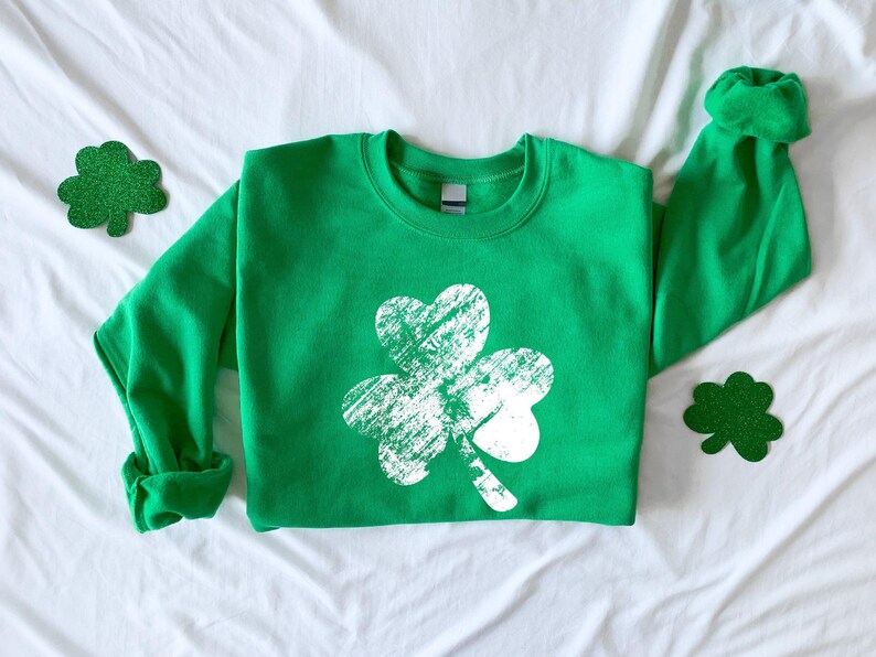 Retro Shamrock Sweatshirt, Womens Shenanigans Sweatshirt, Cute St Patricks Day Sweatshirt, Lucky Sweatshirt, Irish Shirt, Four Leaf Clover image 2