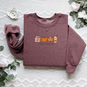 Cozy Season Sweatshirt, Books Lover Fall Gift, Womens Pumpkin Season Shirt, Cute Pumpkin Shirt, Autumn Leaf Shirt, Fall Coffee Latte Shirt image 6