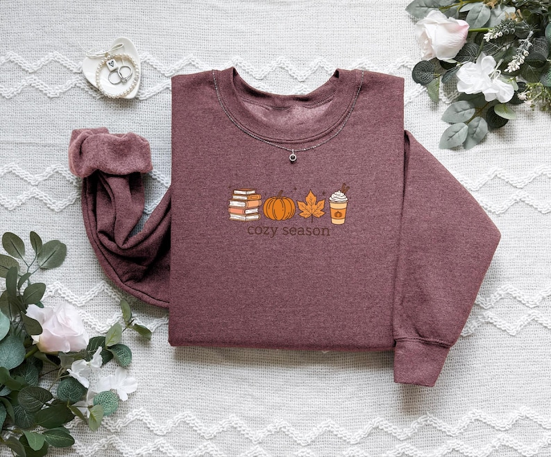 Cozy Season Sweatshirt, Books Lover Fall Gift, Womens Pumpkin Season Shirt, Cute Pumpkin Shirt, Autumn Leaf Shirt, Fall Coffee Latte Shirt image 6