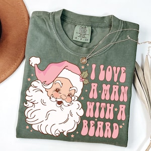 Funny Santa Beard Shirt, Retro Pink Santa Christmas Shirt, Womens Christmas Shirt, Holiday Shirt, Cute Christmas Shirt, Unique Christmas Tee