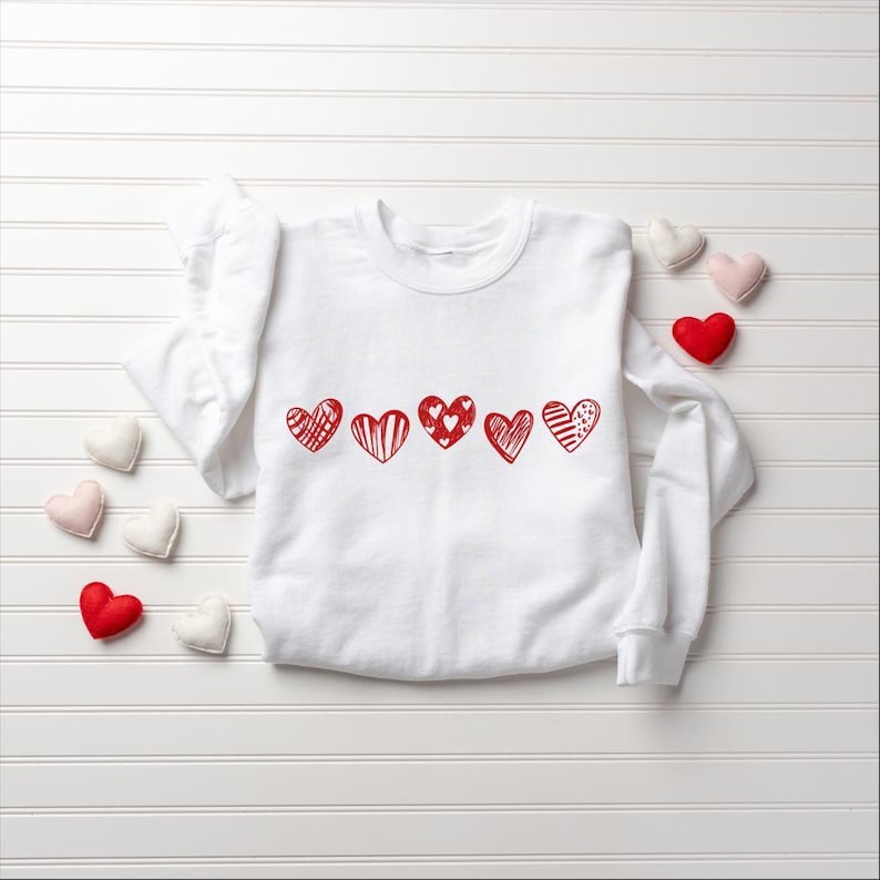 Valentines Hearts Sweatshirt, Womens Valentines Sweatshirt, Love Sweatshirt, Valentines Day Gift, Drawn Heart Shirt, Valentines Graphic Tee image 8