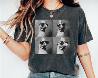 Chickens Photo Shirt, Chicken With Sunglasses, Funny Chicken Lover Gift, Chicken Silhouette, Gift For Chicken Owner, Chicken Farmer Shirt