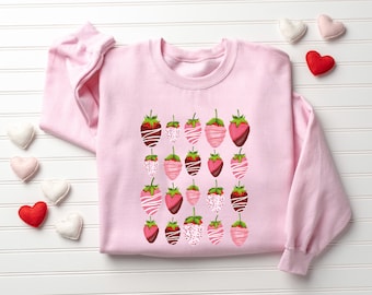 Strawberry Valentines Sweatshirt, Love Valentines Sweatshirt, Womens Valentines Day Sweatshirt, Cute Valentine Gift For Friends, Heart Shirt